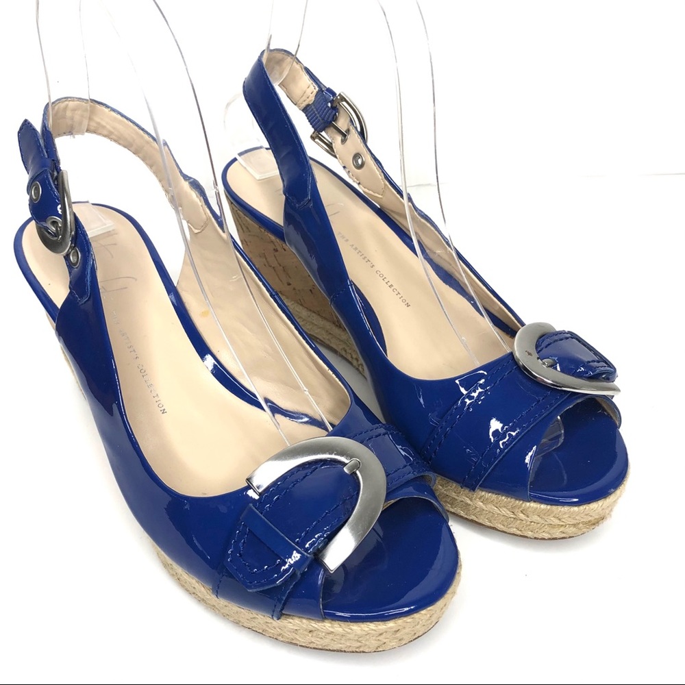 Franco Sarto Kenda blue wedge heels women SZ 7.5